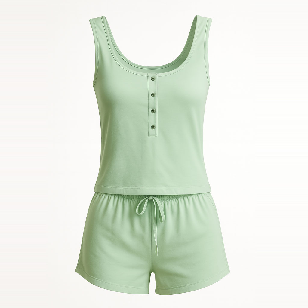 Pijama Mujer Musculosa y Short con Botones Colores Lisos