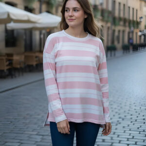 Remera Mujer Modal Soft Rayada Manga Larga Talle Único Rosa Y Blanco Único
