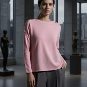 Sweater Lanilla Mujer Botones Hombro Tajos Laterales Premium Rosa 6